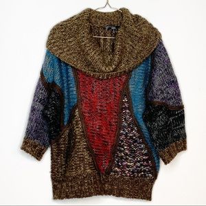 Vintage Unique Cowl Neck Sweater Quirky mixed Knit